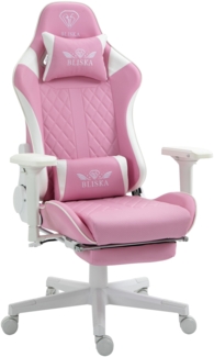 Trisens Gamingstuhl mit Fußstütze, verstellbarer Rückenlehne & ergonomsichen 4D-Armlehnen, Kunstleder Rosa/Weiß, (128-140) x 70x55 cm
