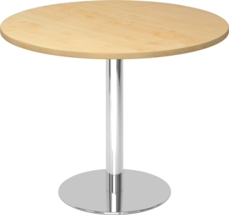 bümö Besprechungstisch, Esstisch klein, Tisch rund 100 cm - kleiner Esstisch Ahorn, Rundtisch Esstisch 2 Personen mit Holz-Platte, Säule aus Metall verchromt, Konferenztisch, Bistrotisch, STF10-3-C