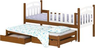 WNM Group Kinderbett mit Rausfallschutz und Lattenrost Suzie - aus Massivholz - Bett mit 2 Schubladen - 190x80/180x80 cm - Braun