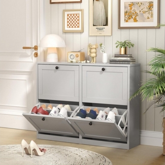 VOWNER Schuhschrank schmaler Schuhregal, Schuhkipper, mit 4 Klappenfächern, B105/H80/T24cm (1-St)
