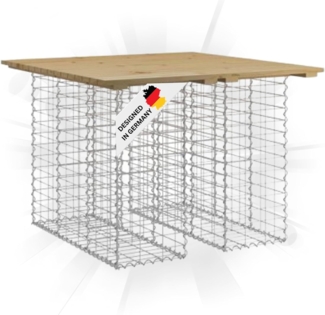 DELUKE® Gartenbank Gabionen TELLE aus Stahl 100x102x72cm Kiefernholz Braun, 30cm Gabionenbreite Gabionenbank Gartentisch aus Gabionen Steinkorb Gabionengitter Ziergabione Drahtkorb befüllbar
