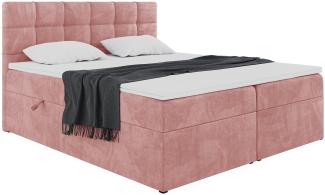 MEBLINI Boxspringbett TAPO 1 120x200 cm mit Bettkasten - H3/Rosa Samt Polsterbett - Doppelbett mit Topper & Taschenfederkern-Matratze