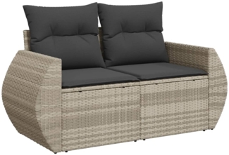 vidaXL Gartensofa mit Kissen 2-Sitzer Hellgrau Poly Rattan 366197