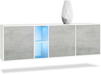 Vladon Kommode Cuba - Weiß matt/Beton Oxid Optik inkl. LED - Modernes Sideboard für Ihr Wohnbereich - (BxHxT) 182 x 53 x 35 cm