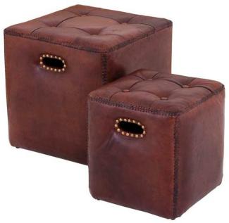Casa Padrino Luxus Echt Leder Hocker Set Braun - Leder Möbel (2 Hocker)