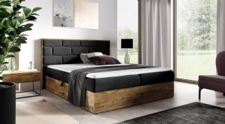 Boxspringbett Bett BEILA 160x220cm Lancelot Eiche Stoff Schwarz inkl. Bettkasten