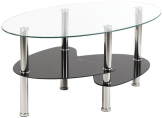 JEOBEST Couchtisch Couchtischen Beistelltisch für Wohnzimmer, Glastisch, Transparent, 2 Ebenen, oval, Modern Design, Rahmen aus Edelstahl