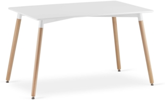 Home Collective Esstisch Tisch Küchentisch Esszimmertisch klein 120cm Länge, 80cm Breite weiss mit Vollholzbeinen in Natur