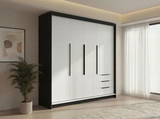 Schwebetürenschrank KLARI 2-türig Schrank 200 cm (mit Spiegel) Farbe: Schwarz, Weiß, Weiß