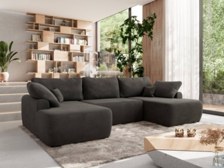 U-förmige Ecke, Ecksofa mit schlaffunktion und bettkasten, lose kissen, Wellenfeder, Big sofa XXL - CUBO U - Dunkelgrau Velours