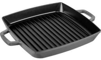 STAUB Gusseisen Grillpfanne mit zwei Griffen, Induktionsgeeignet, Quadratisch, Graphitgrau, 28 cm