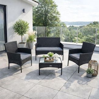 Polyrattan Sitzgruppe Gartenmöbel Set 4-teilig Flechtdesign Rattan Gartenset