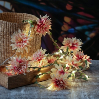 MARELIDA LED-Lichterkette Dahlien Blüten Blumengirlande Blumenlichter Timer L: 2,9m creme, 30-flammig