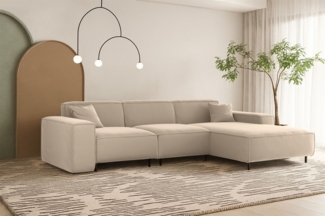 Ecksofa Designersofa GLORIA in Stoff Tiffani Beige Ottomane Rechts