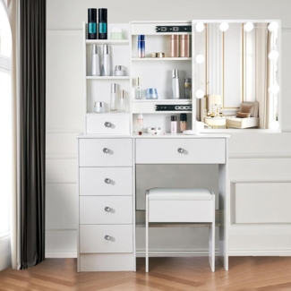 Schminktisch LED-Beleuchtung Make-up Kosmetiktisch Weiß MDF - M39