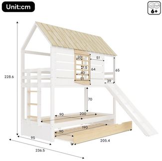 Ulife Etagenbett Kinderbett Hausbett Holzbett mit Rutsche (Ohne Matratze), Haus-Etagenbett mit Ausziehbett, 90x200cm