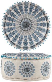 Marrakesch Orient & Mediterran Interior Pouf Pouf Garet Blau, runder Baumwoll-Sitzpouf bestickt 50x25 cm (1-St)