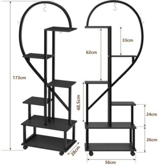 GarveeMore Pflanzentreppe 6 Etagen (2Stück) mit Rädern und 6Haken,Half Heart Shape Blumenständer, Höhenverstellbarer Pflanzenständer für Garten,Wohnzimmer,Terrasse