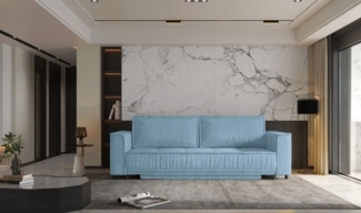 Sofa 3-Sitzer mit Schlaffunktion JUNA Stoff Terra Azurblau
