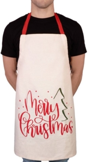 BRUBAKER Kochschürze Schürze - Merry Christmas - Weihnachten - Unisex Küchenschürze, (1-tlg, Baumwolle), One Size Weihnachtsschürze - Weiß Rot Grün mit Weihnachtsbaum