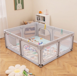 COSTWAY Laufgitter, Laufstall mit Matte, 50 Meeresbällen, für Baby