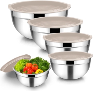 Homikit Edelstahl Rührschüssel Set 5tlg. Luftdicht Deckel 4.5L 2.7L 1.5L 1.2L