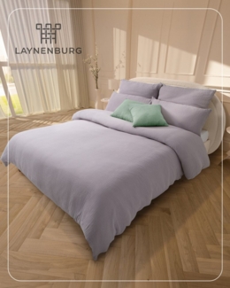Laynenburg Bettwäsche Musselin aus 100% Baumwolle in 135x200 oder 155x220 cm, atmungsaktiv & bügelfrei – 3 lagig mit Reißverschluss & Haltebändern