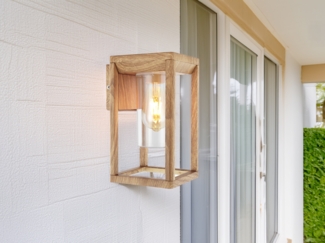 Wandleuchte, Aluminium, Holzoptik, klar, H 27 cm