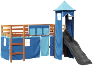 vidaXL Kinderhochbett mit Turm Blau 80x200 cm Massivholz Kiefer 3309126