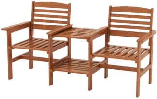 COSTWAY Balkonset, 3er Set, Gartenbank mit Tisch, mit Schirmloch, Holz