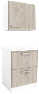 Vente-unique - Küchenschränke TRATTORIA - 1 Unterschrank & 1 Oberschrank - Holzfarben & Weiß