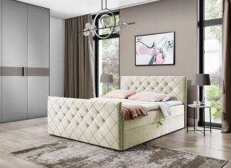Boxspringbett Schlafzimmerbett EIVOR 200x200 cm Creme inkl. Bettkasten
