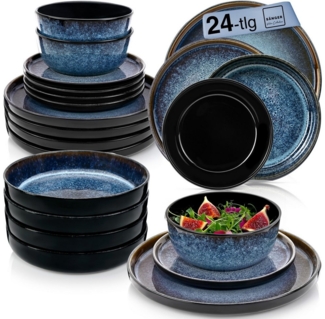 SÄNGER Steingut Geschirrset Osaka, Tafelservice 24 teilig für 6 Personen
