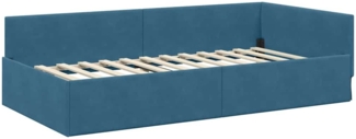 vidaXL Eckbettgestell mit Kopfteil Blau 90 cm x 190 cm Stoff 42016070