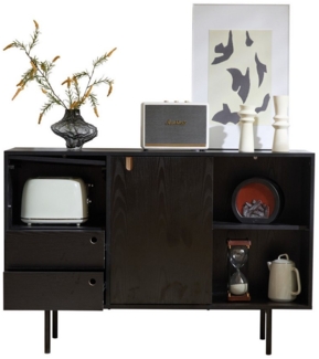 Refined Living Sideboard Kommode mit 2 Schubladen und 3 Türen, Aufbewahrungsschrank (Maße: B 120 cm / T 35 cm / H 78 cm, Griffloses Design, Kommode mit Stauraum, Sideboard schwarz Holz, Sideboard im zweifarbigen Design, Möbel für Stauraum, Vintage Eleg...