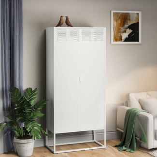 skølm 'Izar' Schrank, Metall, weiß, 180x80x40 cm, Metallschrank mit 4 Fächern
