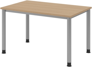 bümö höhenverstellbarer Schreibtisch H-Serie 120x80 cm in Eiche, Gestell in Silber - PC Tisch klein für's Büro manuell höhenverstellbar, Computertisch verstellbar, HS-12-E