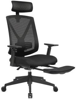 SONGMICS Ergonomischer Bürostuhl mit Fußstütze und verstellbare Kopfstütze, Netzstoff schwarz, 68,5 x 70 x (116-133) cm