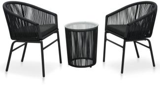 vidaXL 3-tlg. Bistro-Set mit Kissen PE-Rattan Schwarz 48138