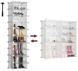 Sekey Schuhregal Platzsparendes Schuhregal mit Stecksystem – 10 Ebenen, Hoch & Schmal, Schuhaufbewahrung für 20–30 Paar Schuhe