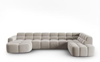 Micadoni Panorama Ecksofa Lisa 7-Sitzer Rechts Samtstoff Helles Beige