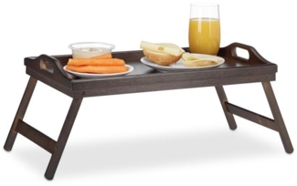 Relaxdays Betttablett klappbar, Bambus / MDF dunkelbraun, 61,5 x 30 x 22 cm