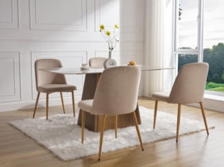 Vente-unique - Stuhl 2er-Set - Samt & Holzoptik Metall - Beige - MINAGRI