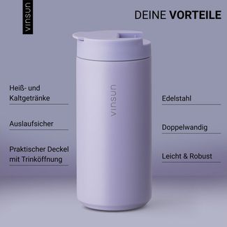 Vinsun Thermobecher Edelstahl Isolierbecher 350ml - Kaffeebecher doppelwandig isoliert, 2-tlg, Edelstahl, BPA frei, auslaufsicher, bruchfest, Kalt- und Heißgetränke