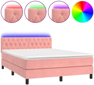 vidaXL Boxspringbett mit Matratze & LED Rosa 140x190 cm Samt 3134584