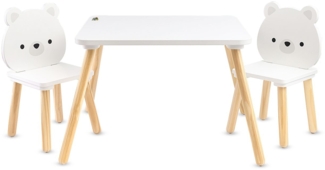 Moni Kinder Tischset 2 Stühle weiße Bären Holz, Spieltisch, Kinderzimmermöbel weiß