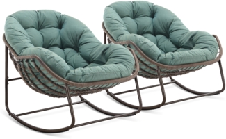 LVHOM Schaukelstuhl mit gepolstertem Kissen, Rattanstuhl mit Stahlrahmen, Lounge Sessel, Schaukelsessel, 2 St, für Balkon/Garten/Wohnzimmer/Schlafzimmer