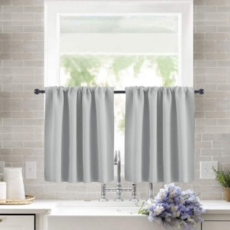 BTTO Scheibengardine Bistrogardine Blickdicht, Kurzgardine mit Stangendurchzug (2 St), verdunkelnd, für Küchen Balkon Wohnzimmer Schlafzimmer