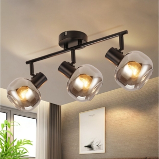 Nettlife Deckenstrahler Glas Vintage Rauchgrau E14 Wohnzimmer 1/2/3/4 Deckenspot, Schwenkbar 350°, LED wechselbar, für Wohnzimmer Schlafzimmer Küche Flur