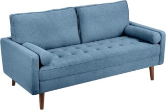 Vesgantti Sofa 2 Sitzer Sofa, Leinenstoff Couch 2 Wurfkissen m. Armlehne 177x77x84cm